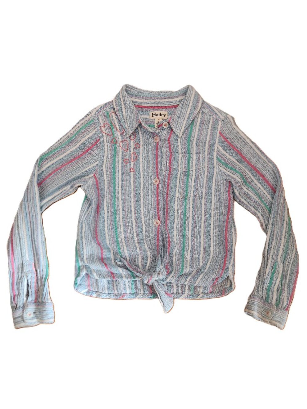 Hatley Girls Summer Stripe Tie Front Shirt Cotton & Linen Blue Striped Size 6
